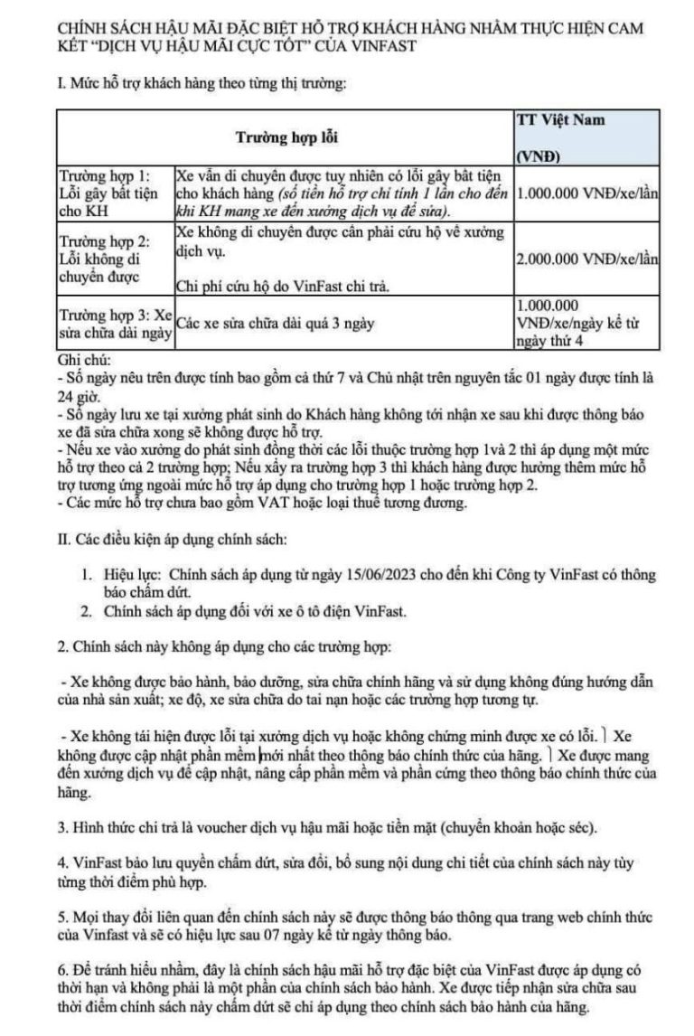 VinFast công bố chính sách đặc biệt để khẳng định cam kết “Hậu mãi cực tốt” cho xe ô tô