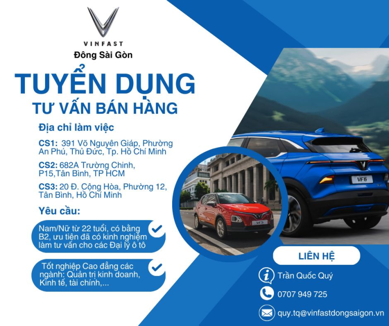 Tuyển dụng tư vấn bán hàng VinFast Đông Sài Gòn