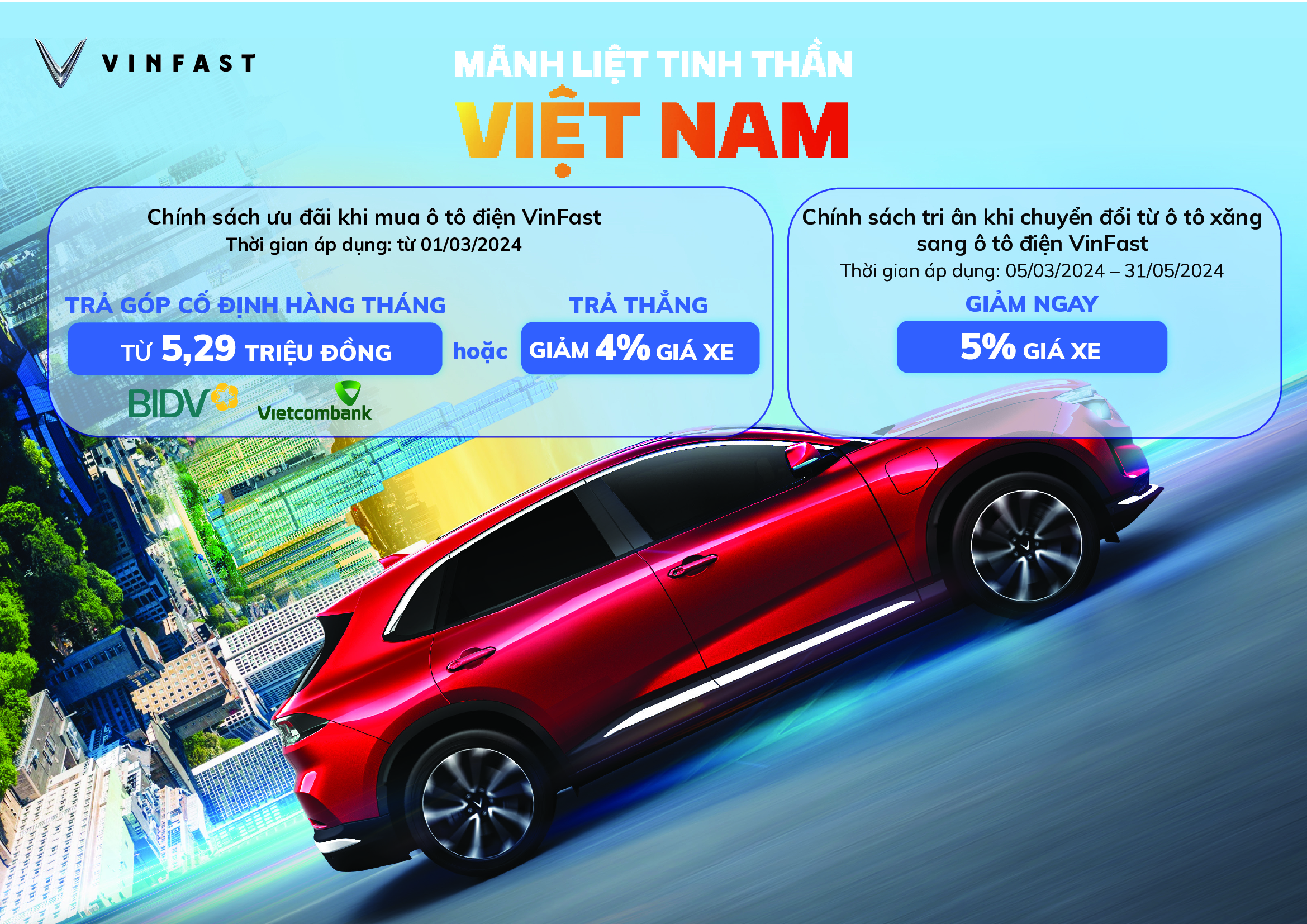 Chính sách tri ân Khách hàng sở hữu ô tô xăng VinFast và mua ô tô điện VinFast